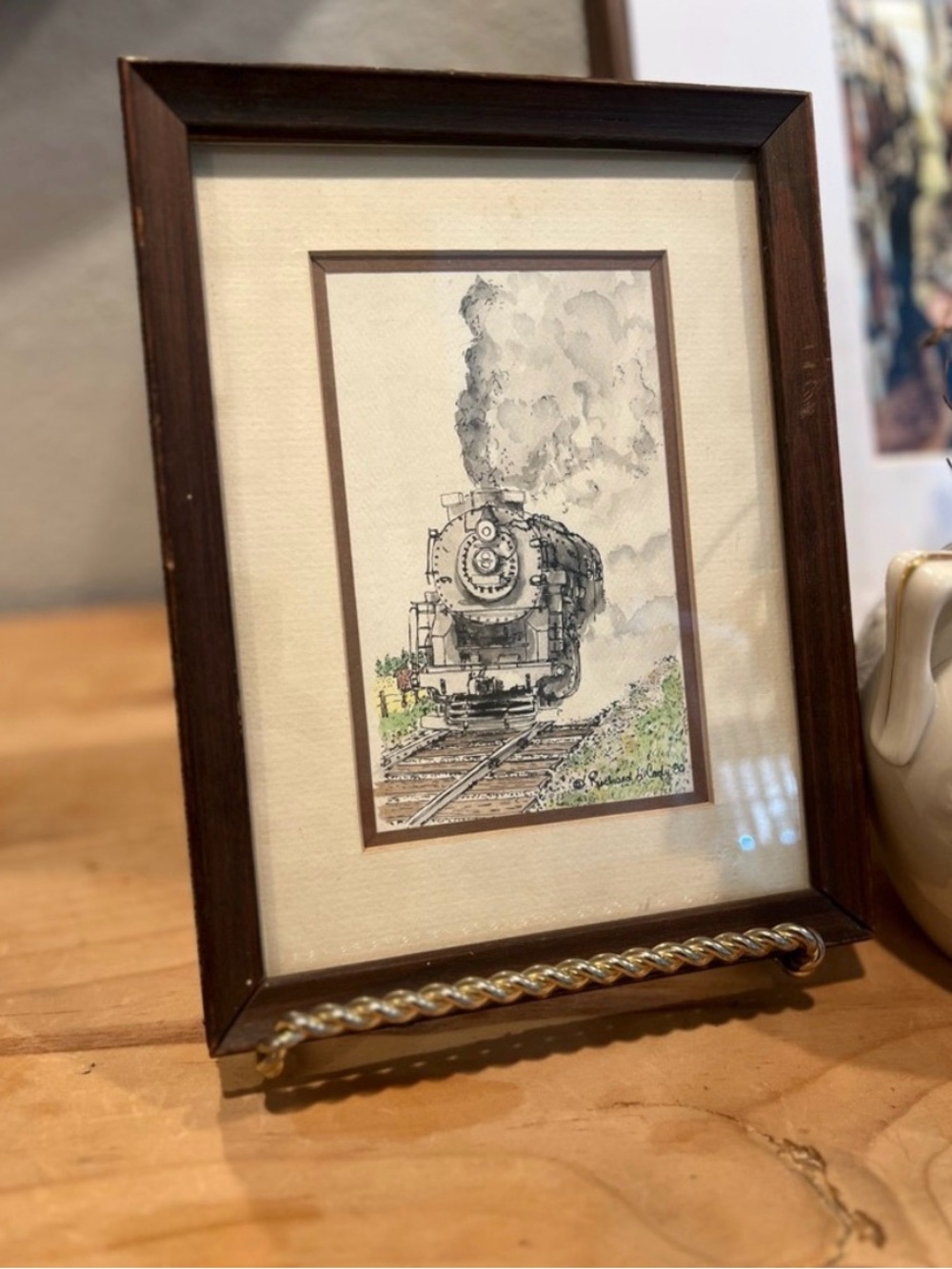Framed Watercolor & Ink Steam Locomotive Original Art — Richard L. Cody 1980
